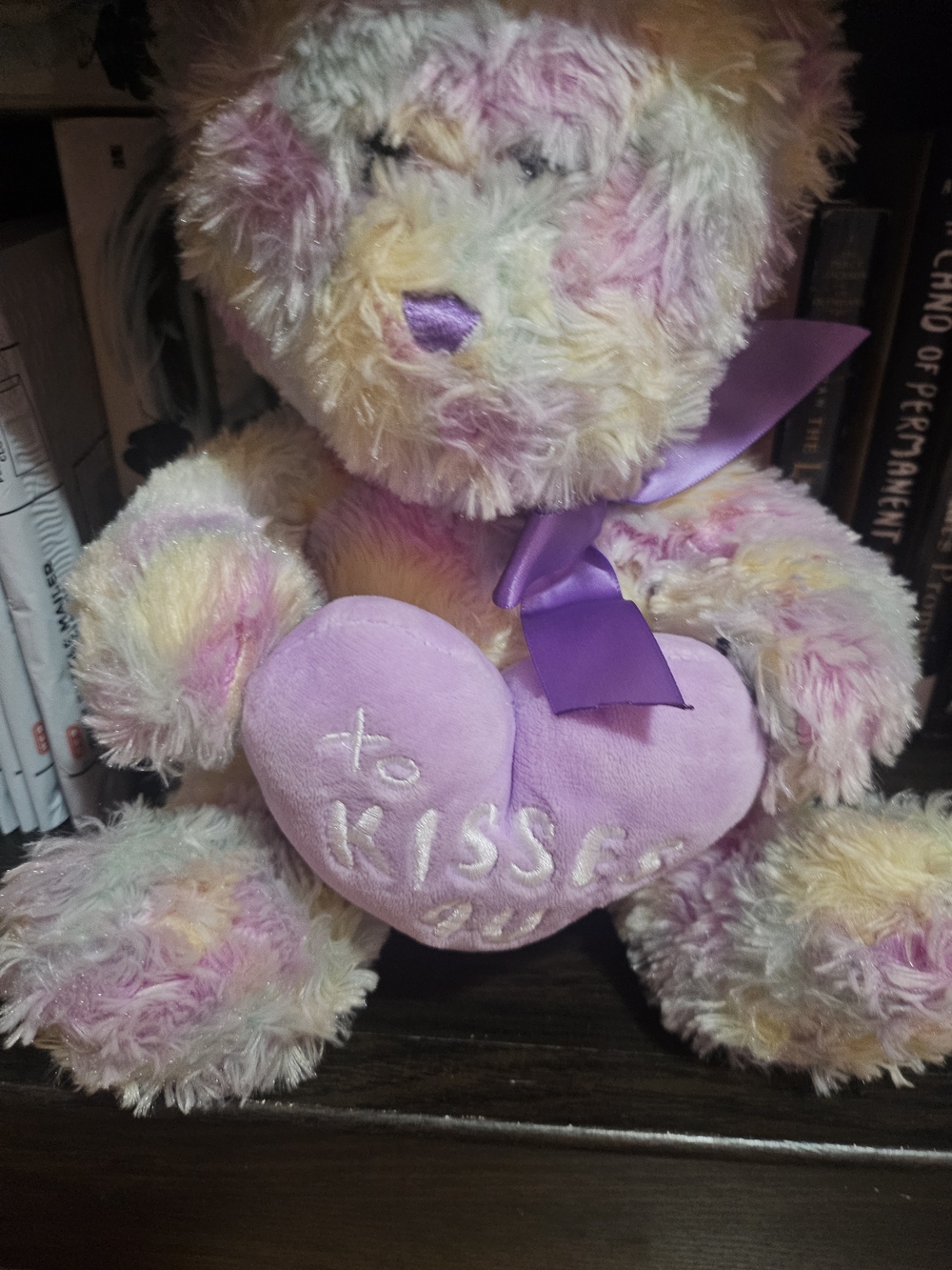 Plush Rainbow Teddy Bear with Purple Heart